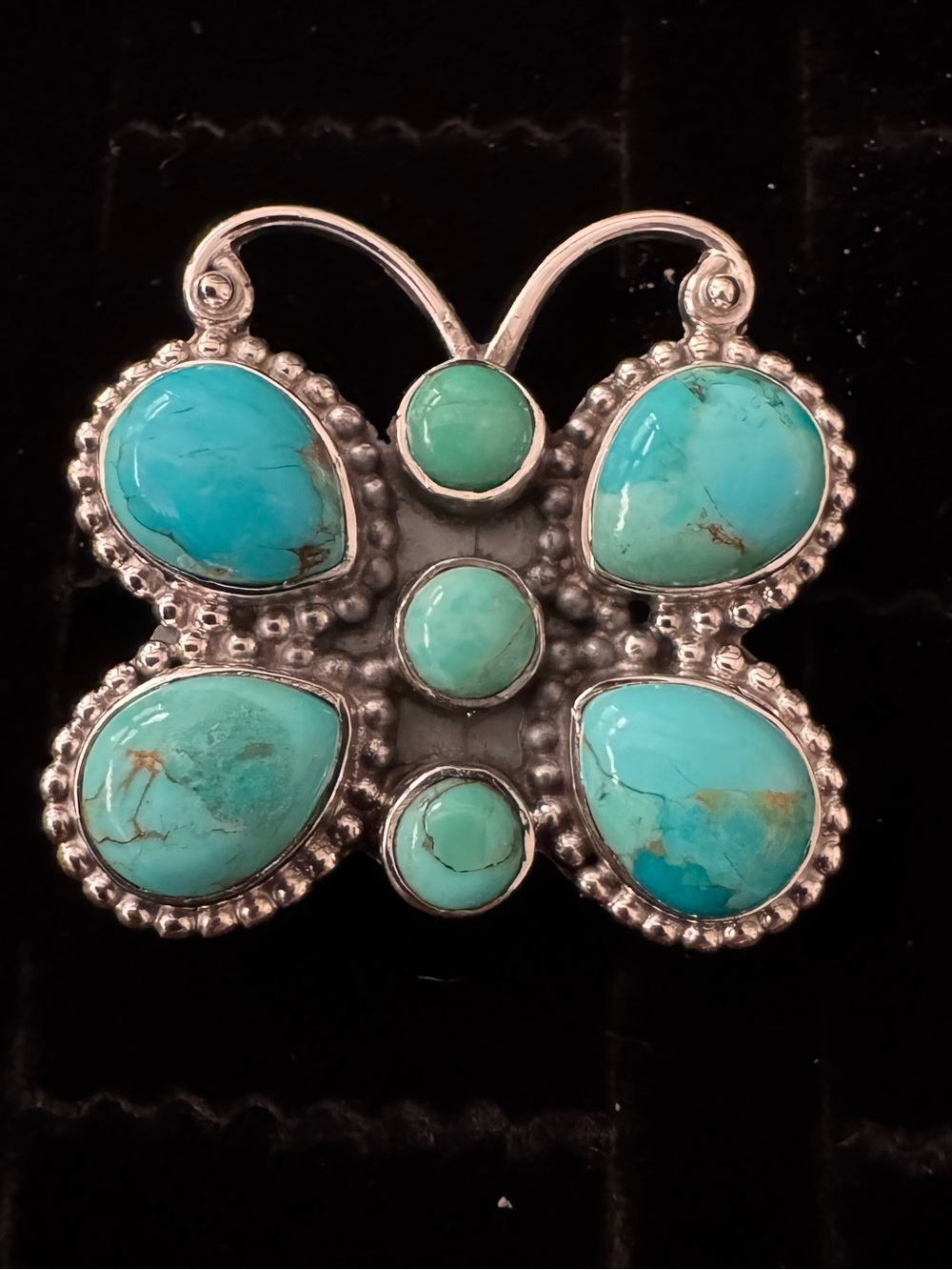 Genuine Kingman, turquoise statement, butterfly ring set in sterling silver